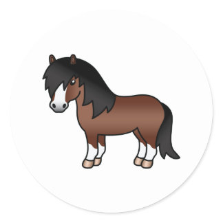Brown Shetland Pony Cute Cartoon Illustration Classic Round Sticker
