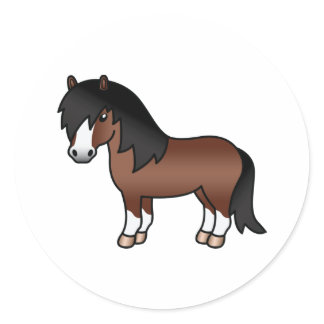Brown Shetland Pony Cute Cartoon Illustration Classic Round Sticker