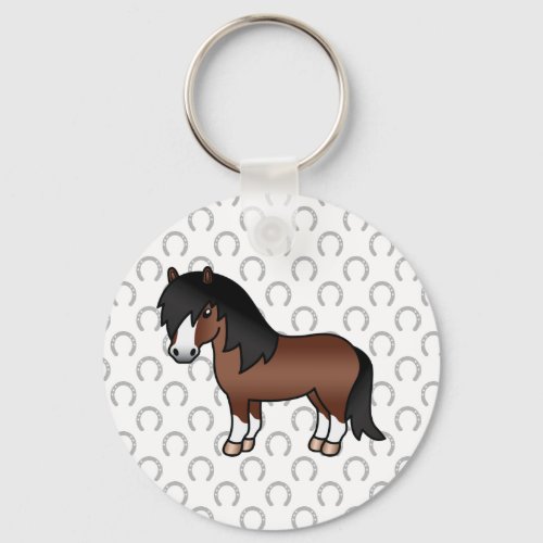 Brown Shetland Pony Cute Cartoon Illustration Keychain