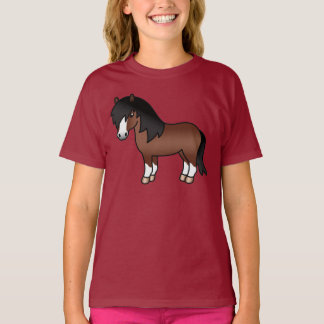 Brown Shetland Pony Cute Cartoon Illustration T-Shirt