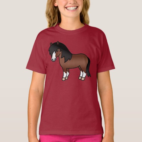 Brown Shetland Pony Cute Cartoon Illustration T_Shirt