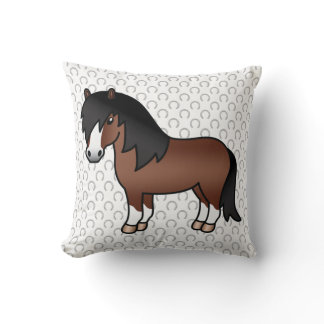 Brown Shetland Pony Cute Cartoon Illustration Throw Pillow