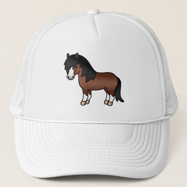 Brown Shetland Pony Cute Cartoon Illustration Trucker Hat (Front)