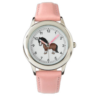 Brown Shetland Pony Cute Cartoon Illustration Watch