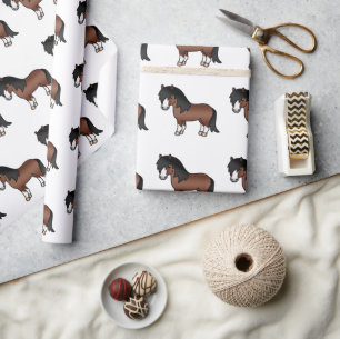 Brown Shetland Pony Cute Cartoon Pony Pattern Wrapping Paper