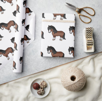 Brown Shetland Pony Cute Cartoon Pony Pattern Wrapping Paper