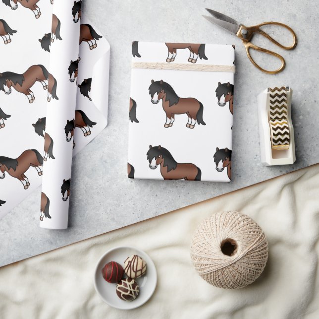 Brown Shetland Pony Cute Cartoon Pony Pattern Wrapping Paper (Crafts)