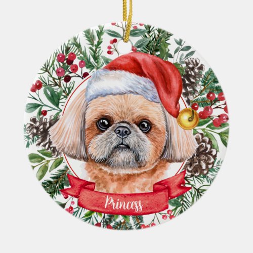 Brown Shih Tzu Custom Santa Dog Christmas Ornament