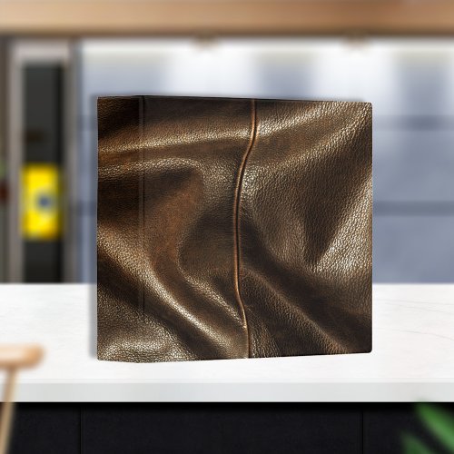 Brown Shiny Faux Leather 3 Ring Binder