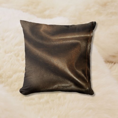 Brown Shiny Faux Leather Throw Pillow