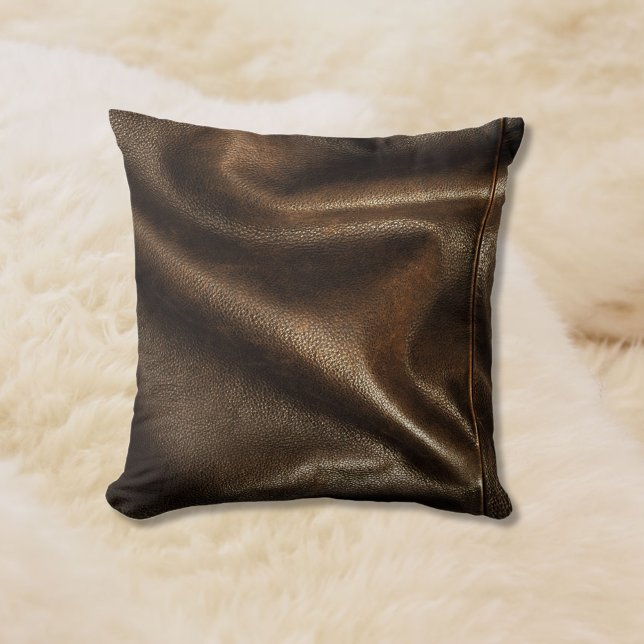Brown Shiny Faux Leather Throw Pillow (Creator Uploaded)