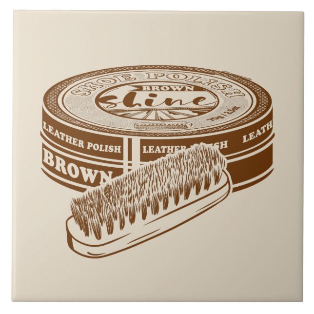 Brown shoe polish tin ceramic tile (Front)