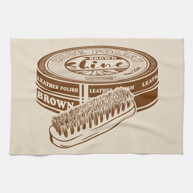 Brown shoe polish tin kitchen towel (Horizontal)
