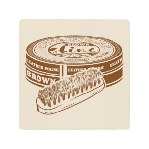 Brown shoe polish tin metal print