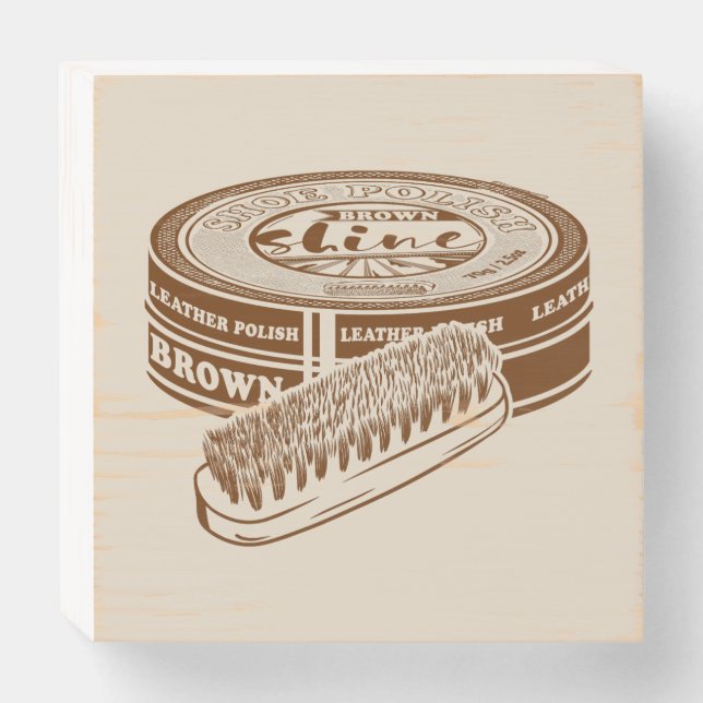 Brown shoe polish tin wooden box sign (Front Horizontal)