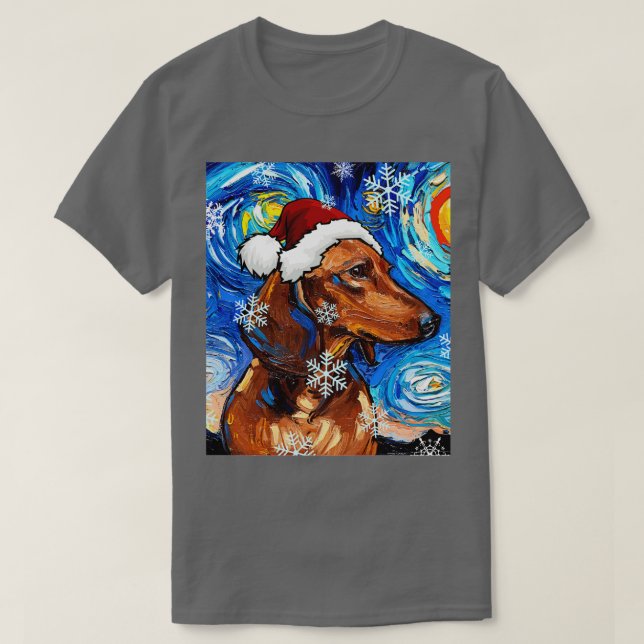 Brown Short Hair Dachshund Santa T-Shirt (Design Front)