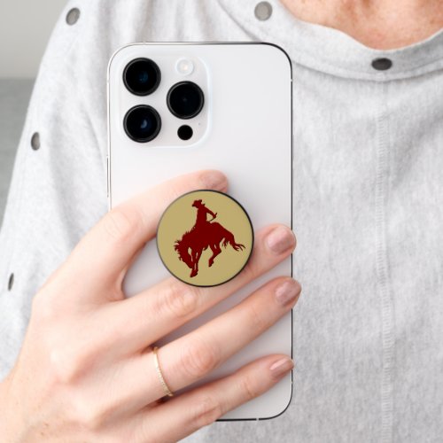 Brown Silhouette Bucking Horse Cowboy on Gold PopSocket