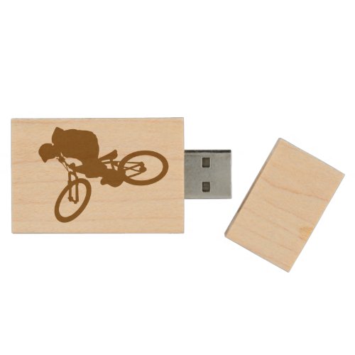 Brown Silhouette Cyclist Personalized Wood USB Flash Drive