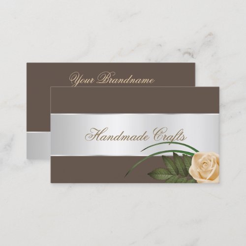 Brown Silver Decor Cute Rose Flower Elegant Floral Business Card