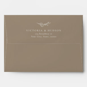 Brown simple botanical wedding return address envelope