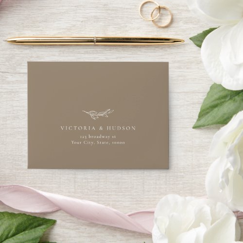 Brown simple elegance botanical wedding RSVP Envelope