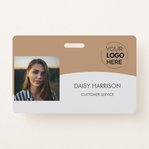 Brown Simple ID card custom logo photo QR code Badge