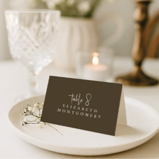 Brown Simple Modern Wedding Calligraphy Table Number