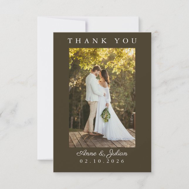 Brown Simple Photo Wedding Thank You Card W Note (Front)