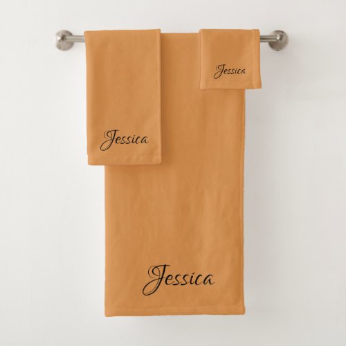 Brown simple script name plain bath towel set