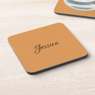 Brown simple script name plain beverage coaster