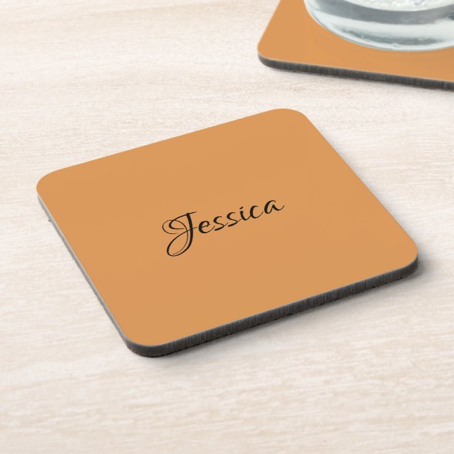 Brown simple script name plain beverage coaster (Left Side)