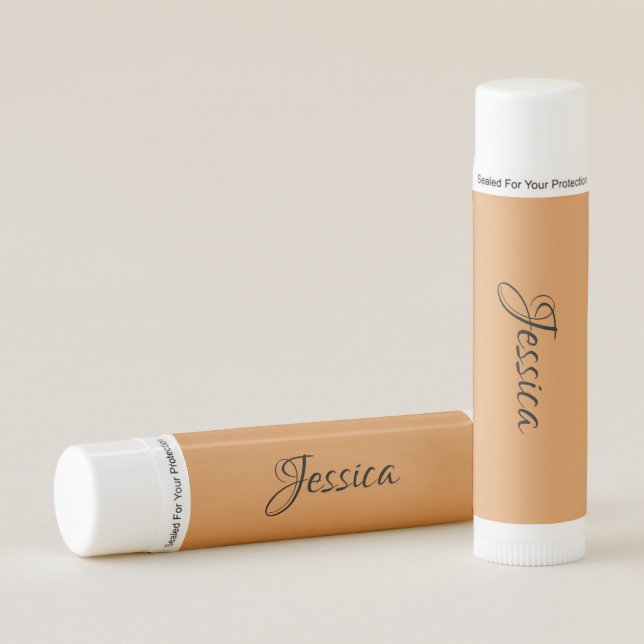 Brown simple script name plain lip balm (Front)