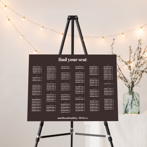 Brown Simple Wedding Seating Chart Alphabetical Foam Board