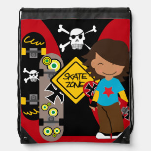 Brown Skateboarding Dude Drawstring Backpack Bag
