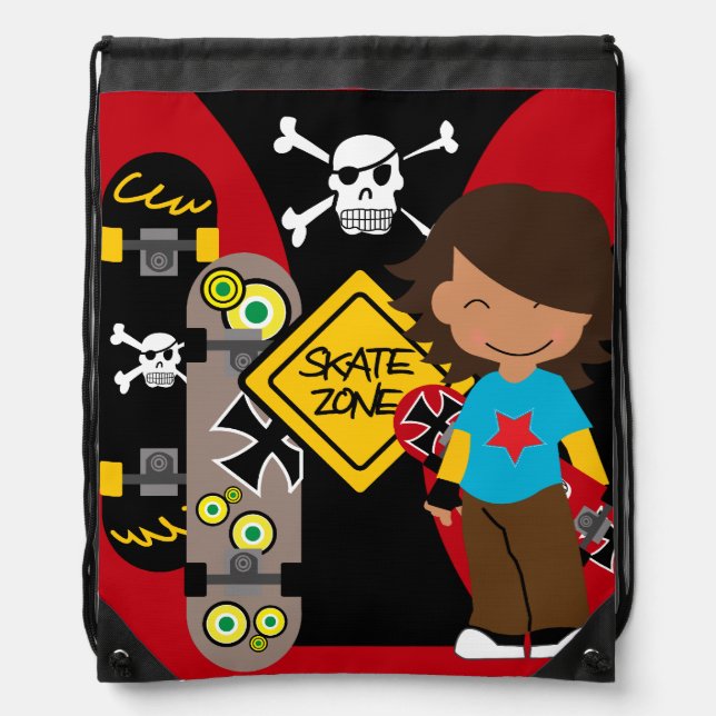Brown Skateboarding Dude Drawstring Backpack Bag (Front)