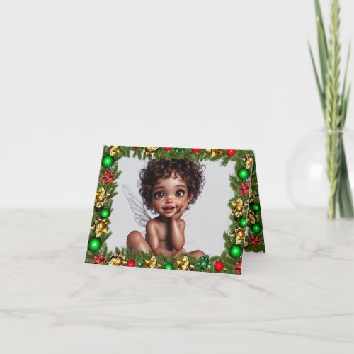 Brown Skin Baby Christmas Fairy  Card