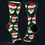 Brown Skin Black Santa Claus Christmas Socks<br><div class="desc">A Black Santa Christmas socks featuring Santa Claus with a brown skin tone and wearing a red hat on a green background. Add a pair or two to your cart, get them home, then enjoy them oasis part of your holiday! Brown Skin Black Santa Claus Christmas Socks Holidayday Design |...</div>