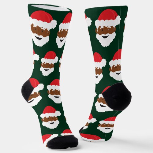 Brown Skin Black Santa Claus Christmas Socks
