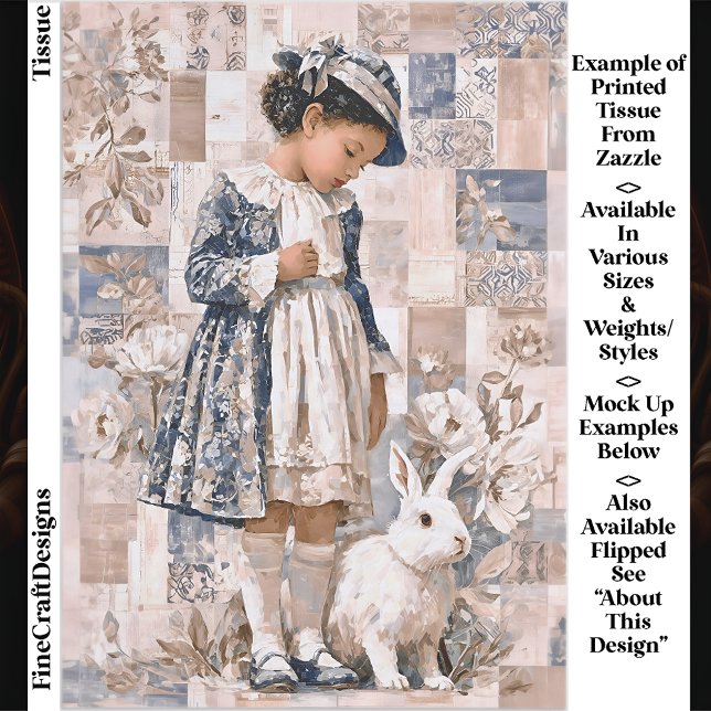 Brown Skin Girl with White Rabbit EC3R Decoupage Tissue Paper (Creator Uploaded)