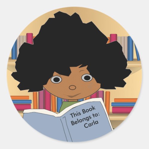 Brown Skin Library Girl Round Stickers