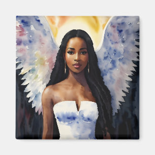 Brown-Skinned Angel Woman Watercolor Art Magnet