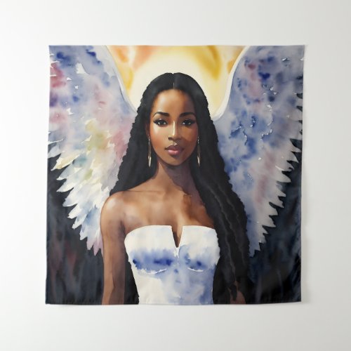 Brown_Skinned Angel Woman Watercolor Art Tapestry