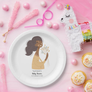 Brown skinned boho woman bouquet of hearts  paper plates