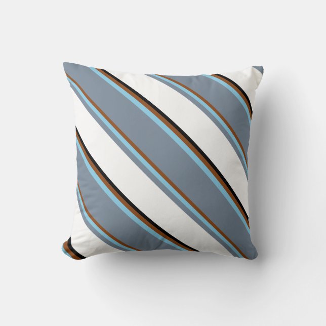Brown, Sky Blue, Light Slate Gray, White & Black Throw Pillow (Front)