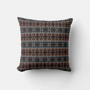 Brown Slate Blue Black Mediterranean Art Thin Rows Throw Pillow