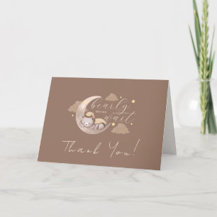 Brown Sleep Bear Moon Star Baby Shower Letterpress Thank You Card