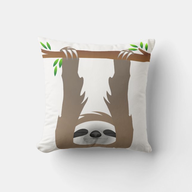 Brown Sleeping Sloth Hanging Out On a Limb Throw Pillow (Front)