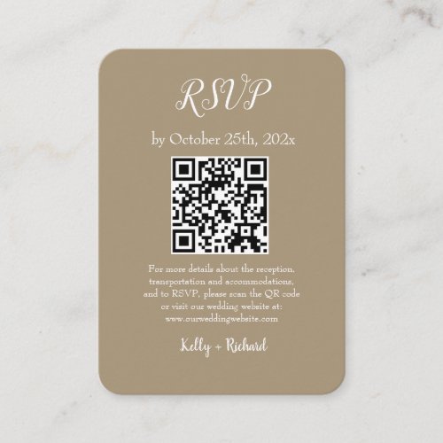 Brown Small Vertical Wedding RSVP QR Code Enclosure Card
