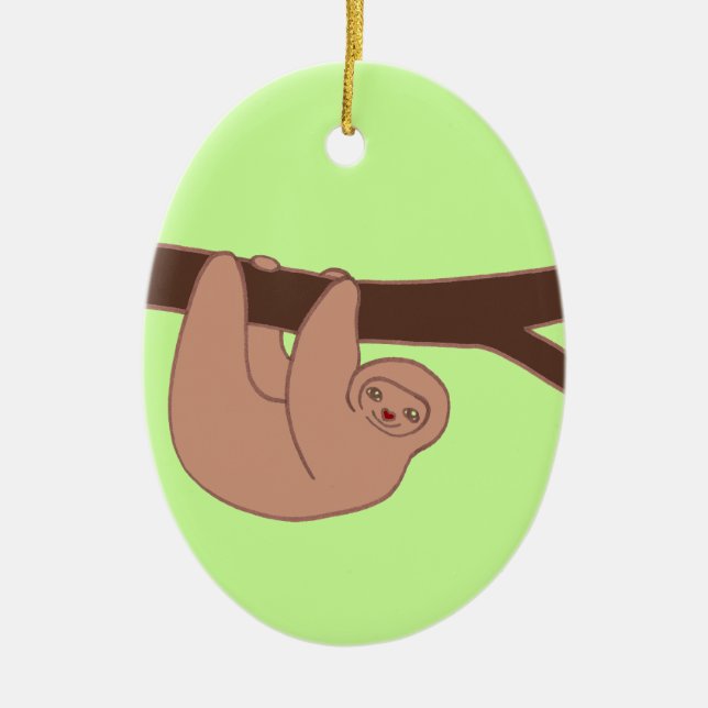 Brown Smiling Sloth with Heart Nose Ceramic Ornament (Front)