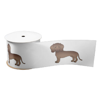 Brown Smooth Coat Dachshund Cute Dog Illustration Satin Ribbon